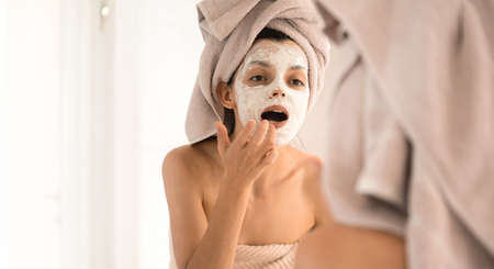 Girl takes care of her beauty and health.の写真素材