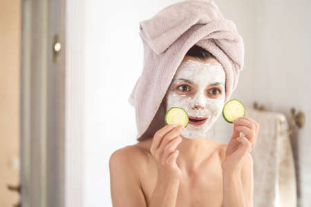 Girl takes care of her beauty and health.の写真素材