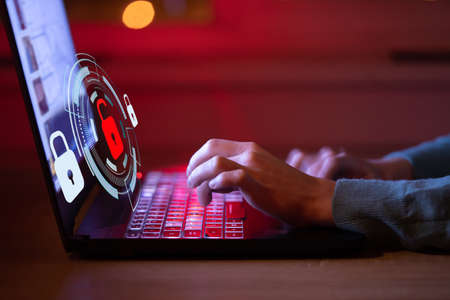 Person develops safe use of a laptop online.