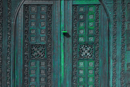Beautiful wood carving, handmade door in muslim oriental style.の写真素材