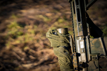 Arch weapon, carbine in camouflage colors for hunting outdoors.の写真素材