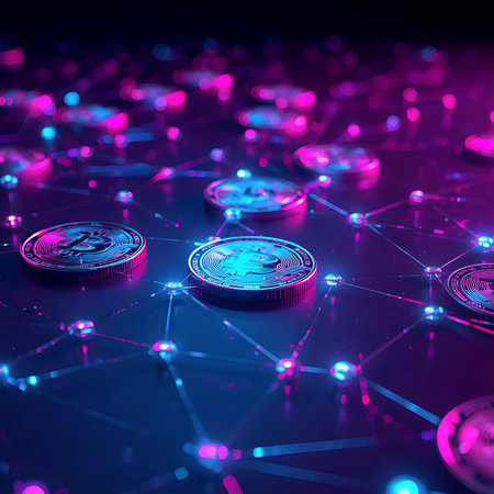 Abstract 3d rendering of blockchain technology concept. Cryptocurrency coins.の素材
