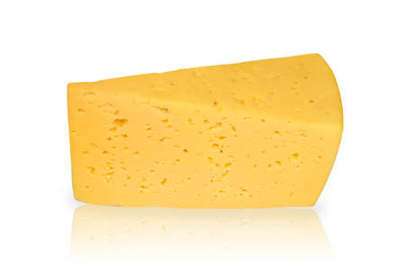 Piece of cheese closeup isolated on white background の写真素材