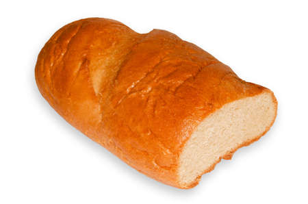 Piece long loaf closeup isolated on a white .の写真素材