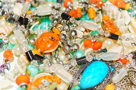 Colored bijouterie and decorations closeup.の写真素材