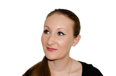 European girl portrait closeup isolated on a white background.の写真素材