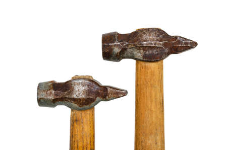 Two old hammer isolated on white backgroundの写真素材