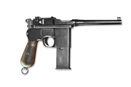 Old German gun close up isolated on white backgroundの写真素材