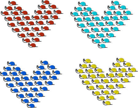 Pattern of hearts made of snails of different coloursのイラスト素材