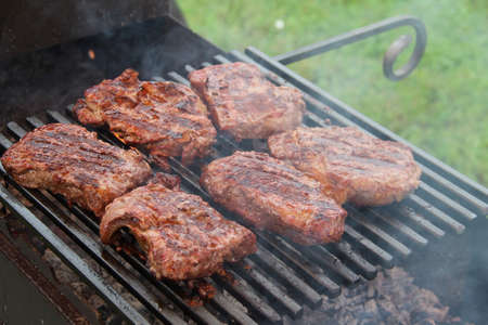 meat steaks on the grillの写真素材