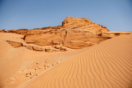 Desert Background Landscape, Desert and beautiful blue sky. Horizon of the desert. Endless desert plainの写真素材