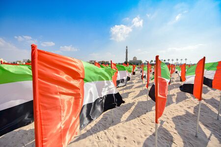 United Arab Emirates flag waving on the wind, UAE Flagの写真素材