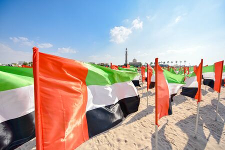 United Arab Emirates flag waving on the wind, UAE Flagの写真素材