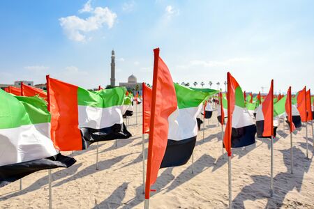 United Arab Emirates flag waving on the wind, UAE Flagの写真素材