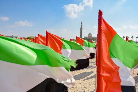 United Arab Emirates flag waving on the wind, UAE Flagの写真素材