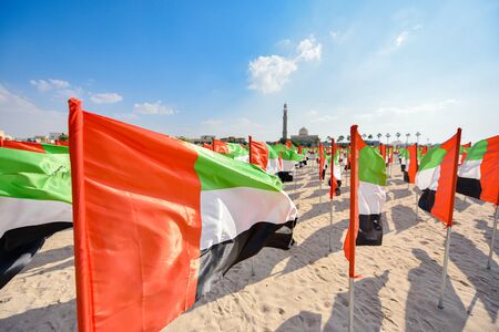 United Arab Emirates flag waving on the wind, UAE Flagの写真素材