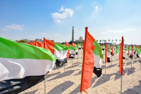 United Arab Emirates flag waving on the wind, UAE Flag