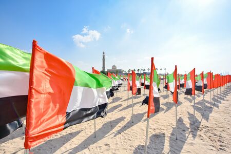 United Arab Emirates flag waving on the wind, UAE Flagの写真素材