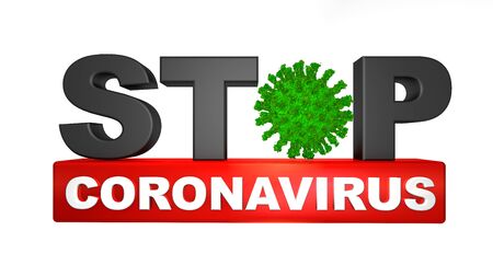 Stop Coronavirus COVID-19 Corona virus Warning and public health risk disease and covid-19 outbreak. Pandemic medical concept with dangerous cells. 3D render.の写真素材