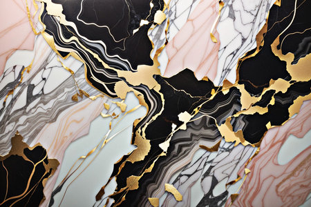 Marble texture background. Abstract pattern with gold and black marble.の素材