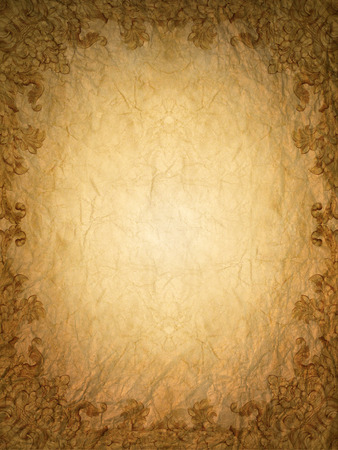 Gold ornament  flower frame vintage in old paperの写真素材