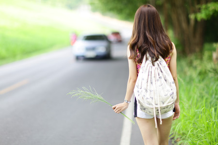 hitchhiker girlの写真素材
