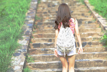 backpack girlの写真素材