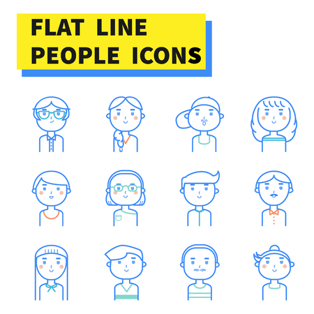 vector illustration Flat line icons set of people stylish avatars for profile page, social network, social mediaのイラスト素材