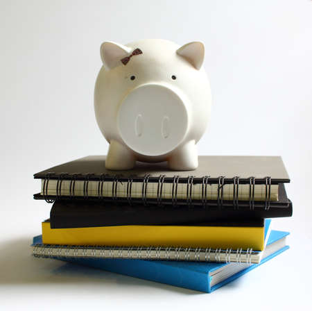 Piggy Bank on Stack of booksの写真素材