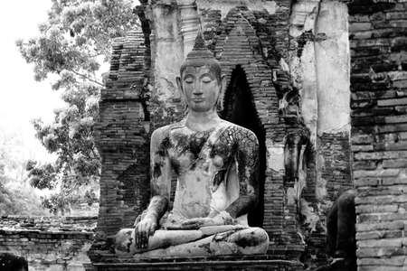 Ancient Buddha Statue In The Attitude Of Subduing Mara, Black And Whiteの写真素材