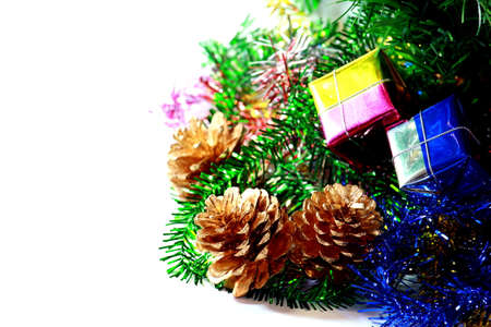 Golden Pine Cones, Decoration For Christmas Celebration On White Backgroundの写真素材