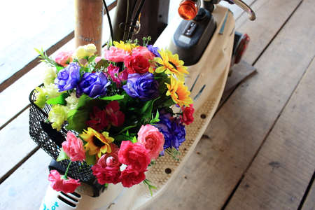 Bouquet In the Bike Basketの写真素材