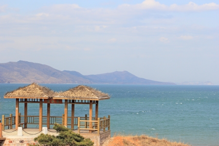 coast with pavilionの写真素材