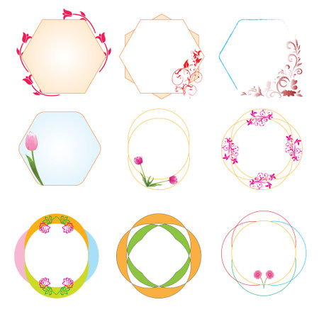 Round shape floral design borderのイラスト素材