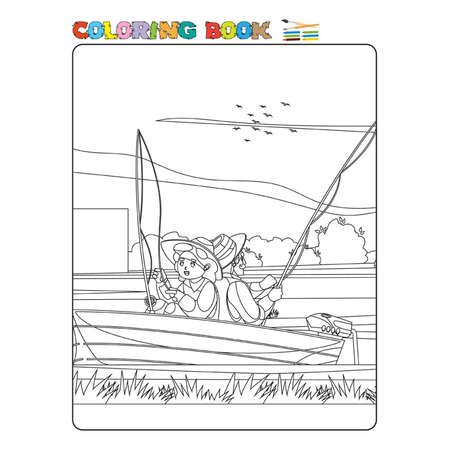 Fisherman coloring page for childrenのイラスト素材