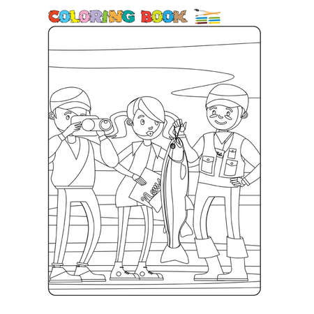 Fisherman coloring page for childrenのイラスト素材