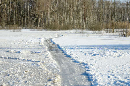 ice path on frozen lakeの写真素材