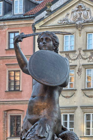 warsaw mermaid, symbol of Warsaw, capital city of Polandの写真素材