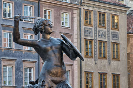 warsaw mermaid, symbol of Warsaw, capital city of Polandの写真素材