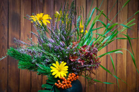 autumn bouquet made of forest plantsの写真素材