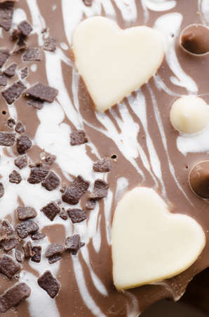 hearts shapes on valentine's chocolate cakeの写真素材