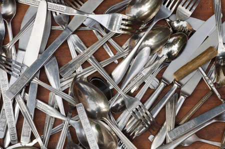 cutlery in old wooden drawer