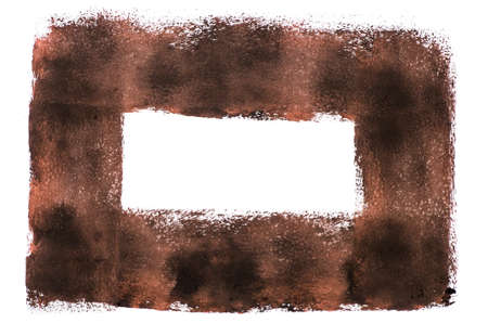brown watercolor painted frame on white paper backgroundの写真素材