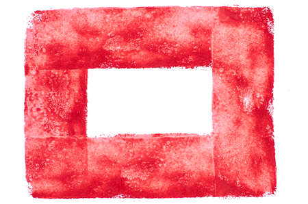 red watercolor painted frame on white paper backgroundの写真素材