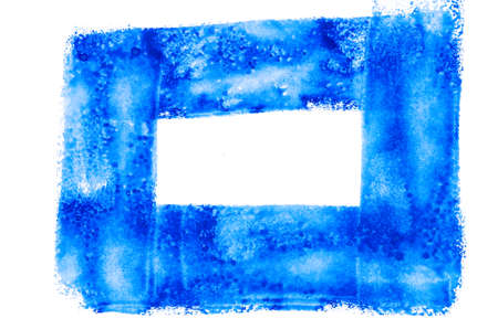 blue watercolor painted frame on white paper backgroundの写真素材