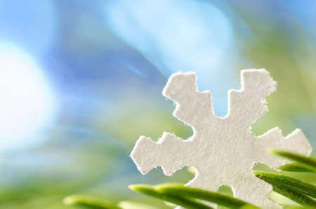 closeup to Christmas decoration with snowflakeの写真素材