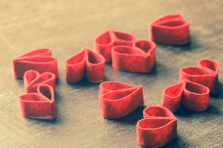 Valentines Day handmade red heartsの写真素材