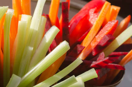 closeup to raw chopped vegetablesの写真素材