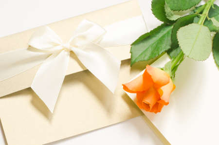 orange rose rose with blank card