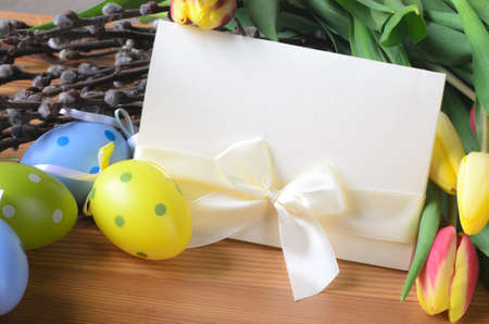 easter composition with blank cardの写真素材